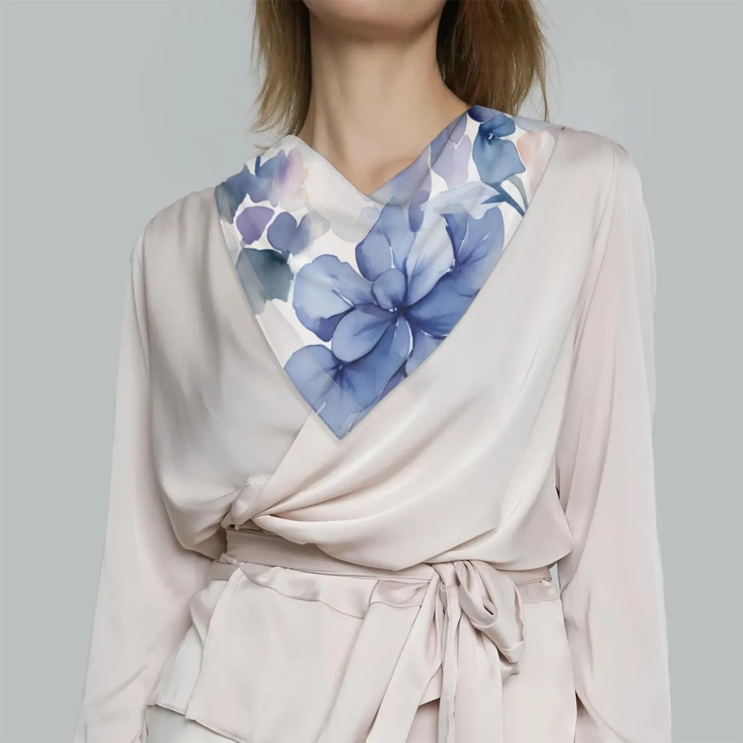 Cherry Blossoms Printed Silk Scarf for Women 23.6x23.6" Satin Head Scarf