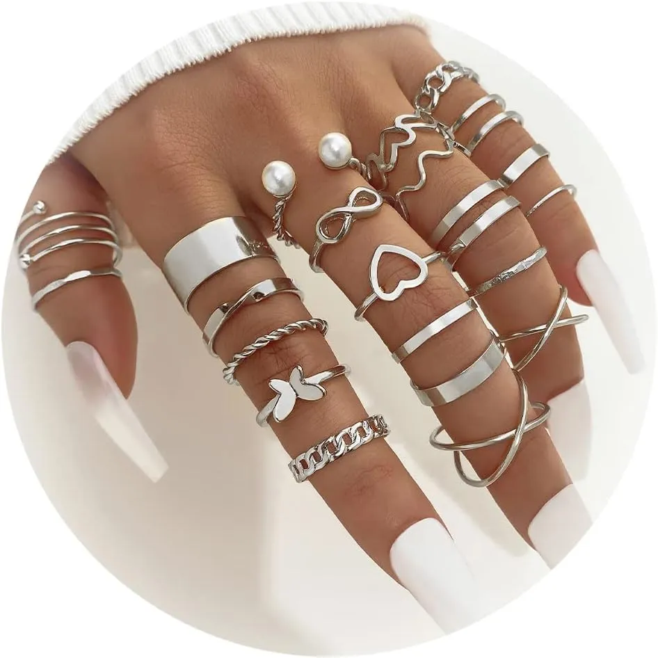 Choistily Gold Knuckle Rings Set for Women Boho Stackable Rings Cute Heart Pearl Butterfly Wave Rings Set