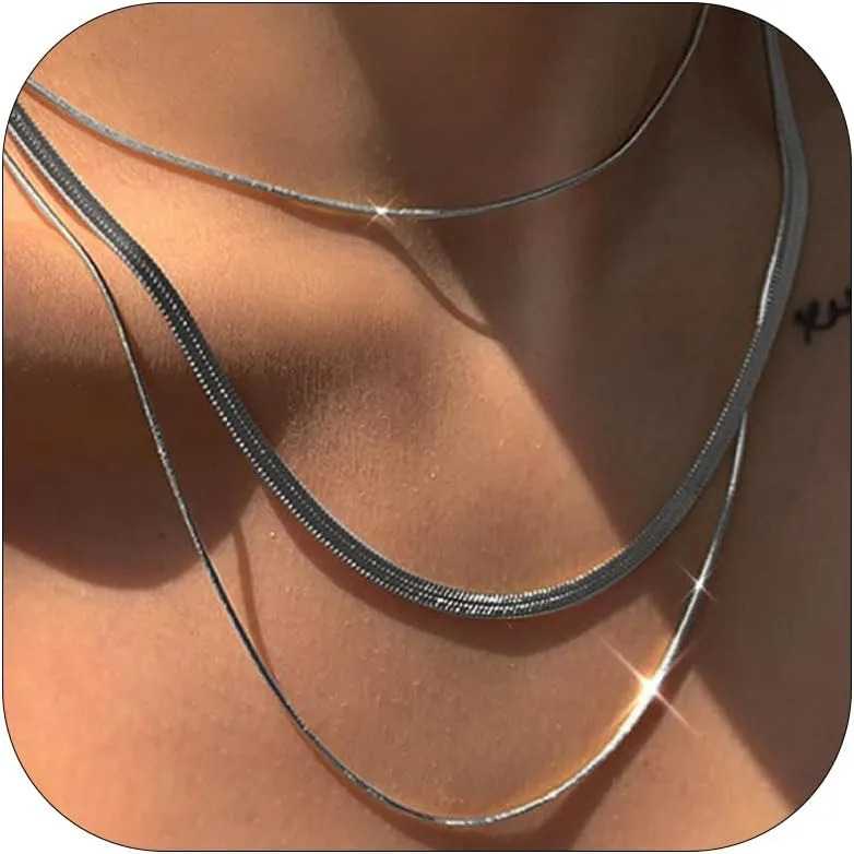 Choistily Gold Layered Necklaces for Women Gold Necklace Stack Dainty Necklace for Women Layering Herringbone Paperclip Necklace for Women Charm Necklace Gold Jewelry Gifts for Women