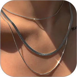 Choistily Gold Layered Necklaces for Women Gold Necklace Stack Dainty Necklace for Women Layering Herringbone Paperclip Necklace for Women Charm Necklace Gold Jewelry Gifts for Women