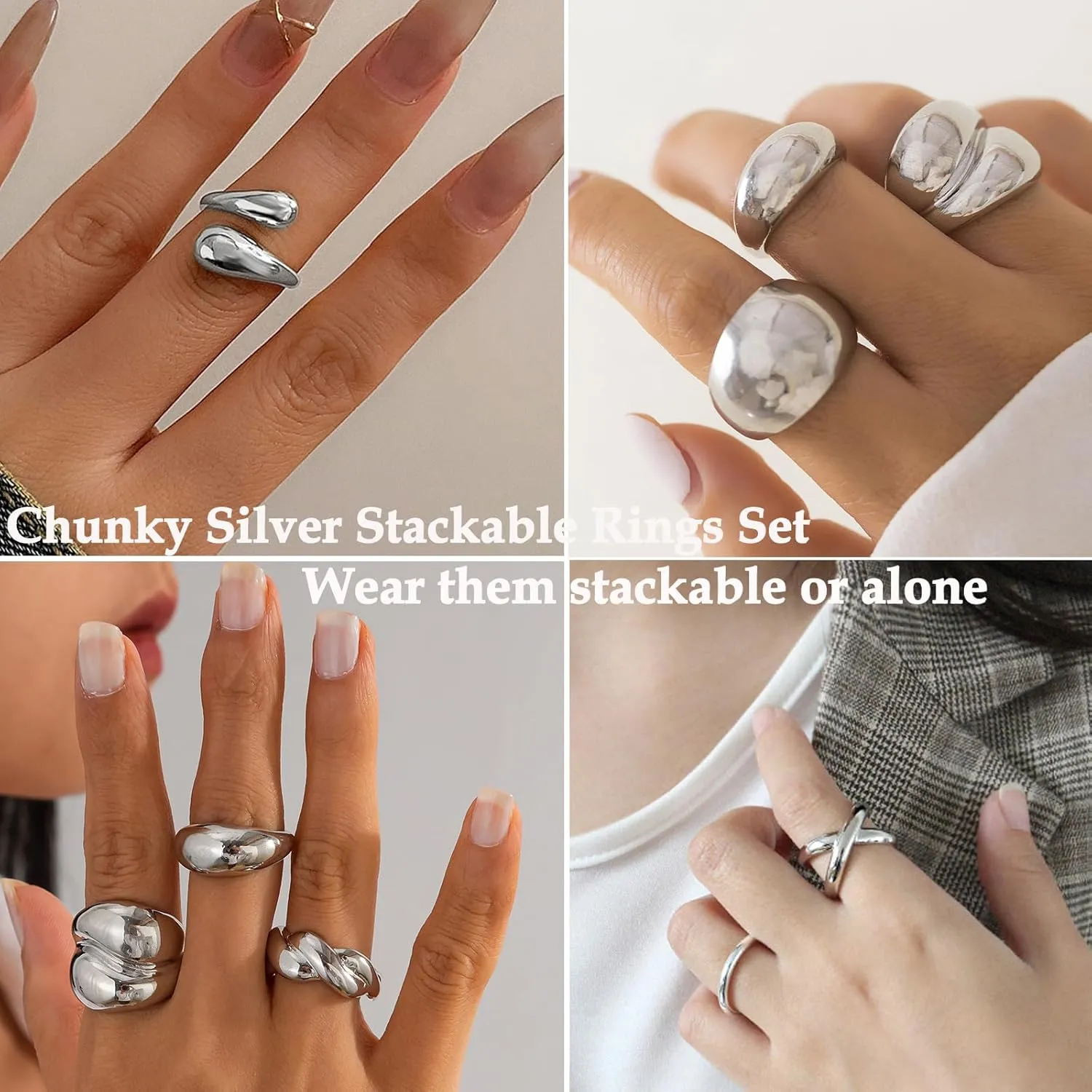 Chunky Gold Stackable Rings Set for Women,Dainty Adjustable Open Stacking Knuckle Ring Trendy Thick Dome Hollow Carved Joint Finger Midi Signet Rings Pack Statement Jewelry