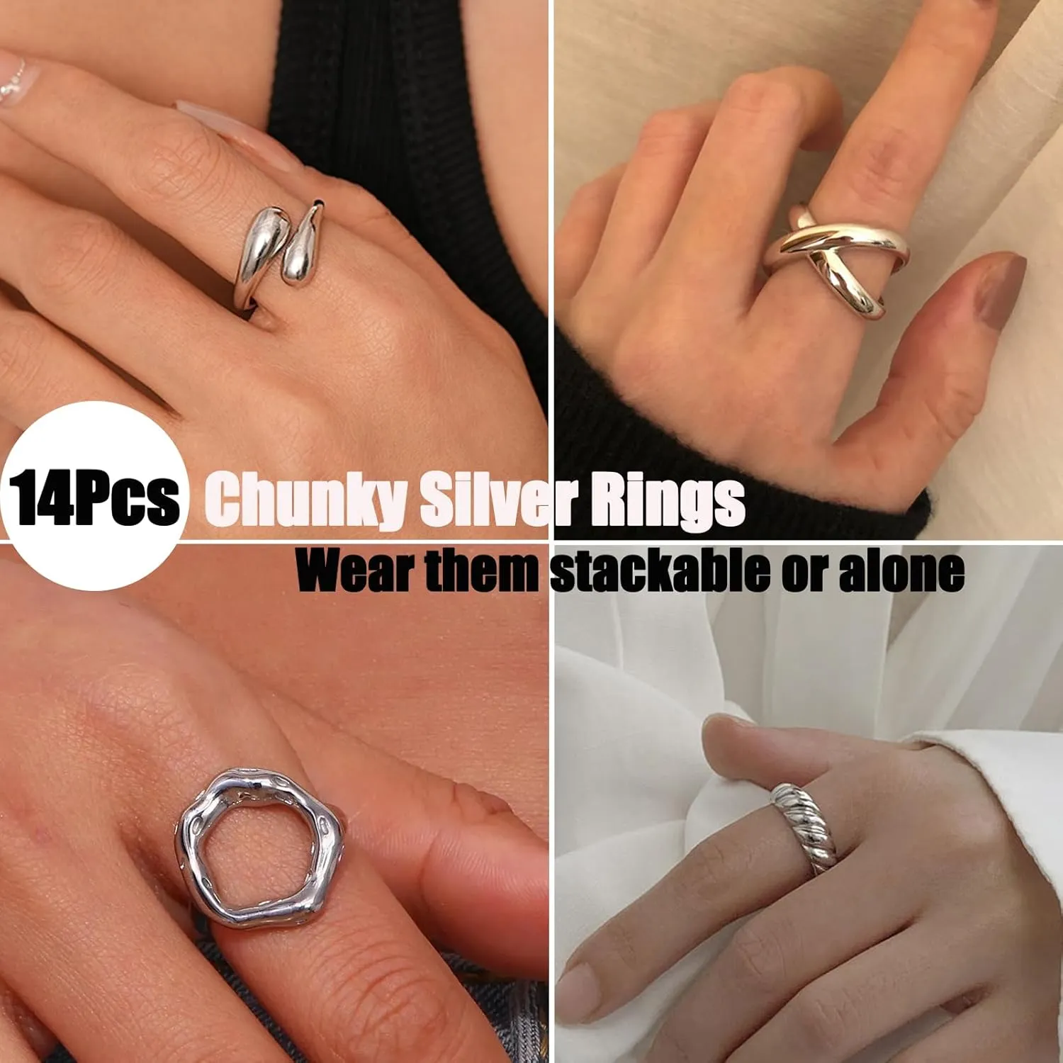Chunky Gold Stackable Rings Set for Women,Dainty Adjustable Open Stacking Knuckle Ring Trendy Thick Dome Hollow Carved Joint Finger Midi Signet Rings Pack Statement Jewelry