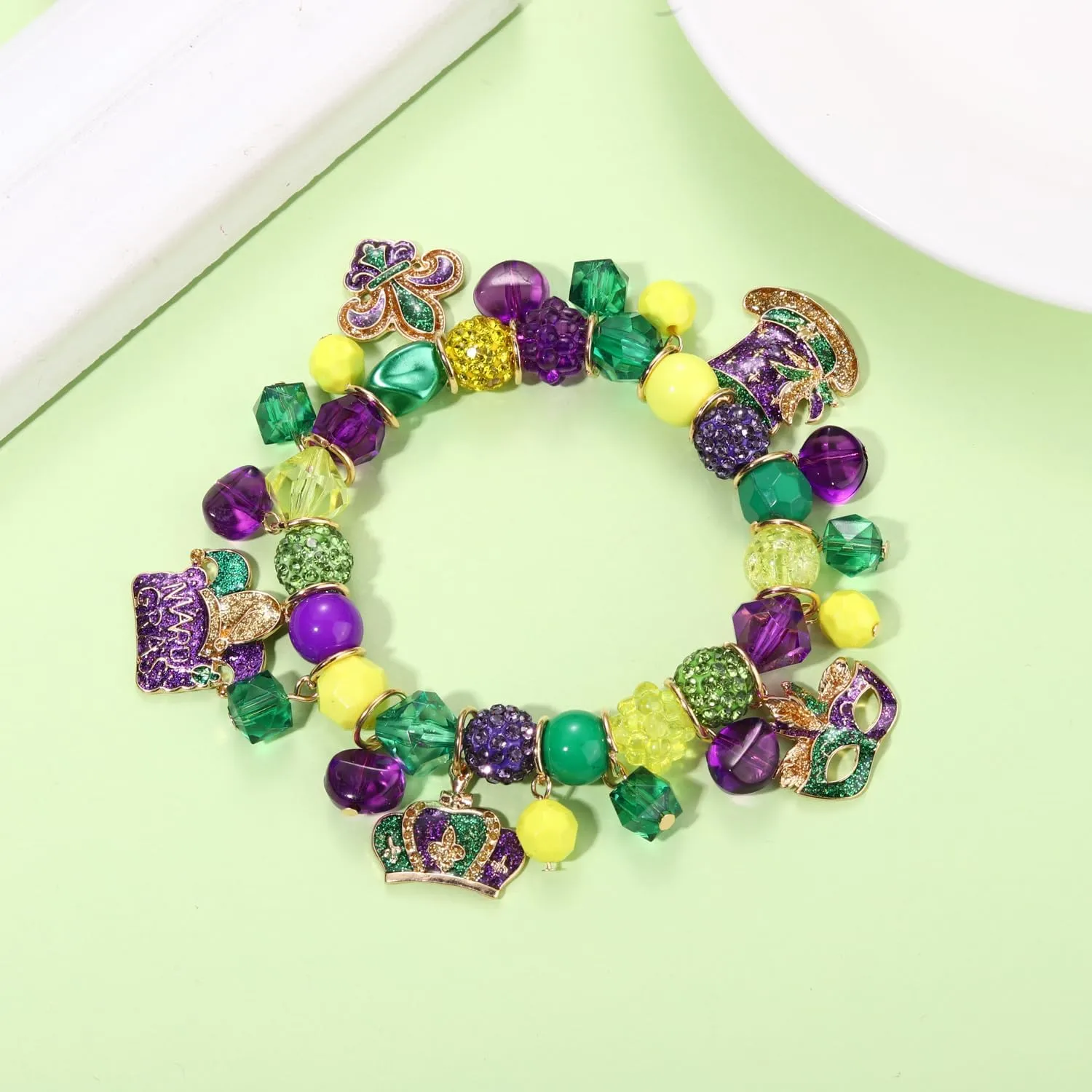 Cinco De Mayo Charm Bracelets for Women, Mexican Fiesta Beaded Stretch Bracelets Colorful Sombrero Avocado Pinata Chili Charm Bracelets Mexican Accessories Party Favors