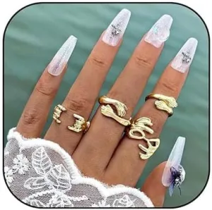 CJIAYUJEW Gold Stackable Rings Dainty Open Rings Set for Women Chunky Gold 6Pcs Stacking Ring Adjustable Knuckle Ring Finger Jewelry