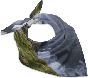 County Clare The Cliffs 18" Square Head Scarf Lightweight Silk Scarf for Women Soft Satin Head Scarves Large Neckerchief Fashion Bandanas Silk Headband Neck Satin Scarfs for Bag Hair Scarves Gift