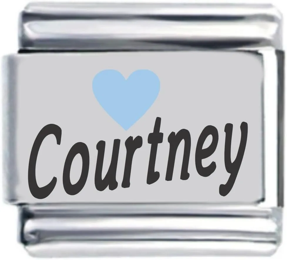 Courtney Light Blue Heart Laser Name Italian Charm Link