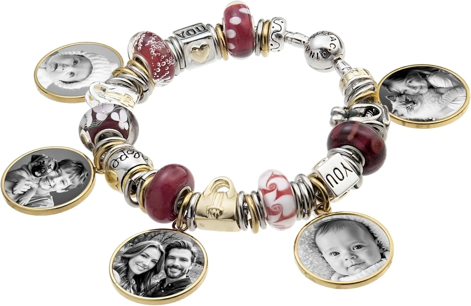 Custom Charm Personalized Laser Engraved Photo Pendant Dangle Bead For European Charm Bracelets