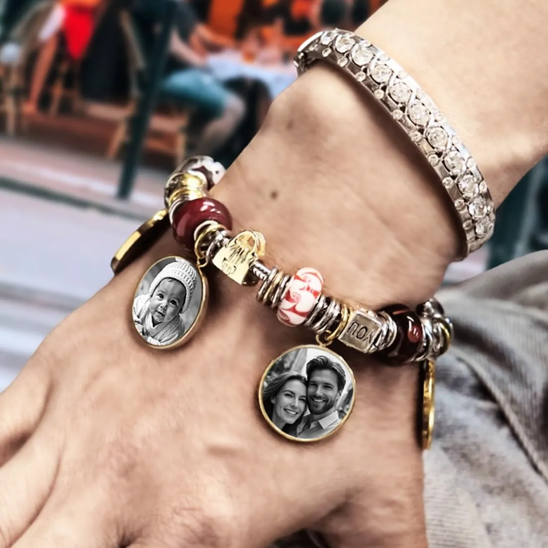 Custom Charm Personalized Laser Engraved Photo Pendant Dangle Bead For European Charm Bracelets