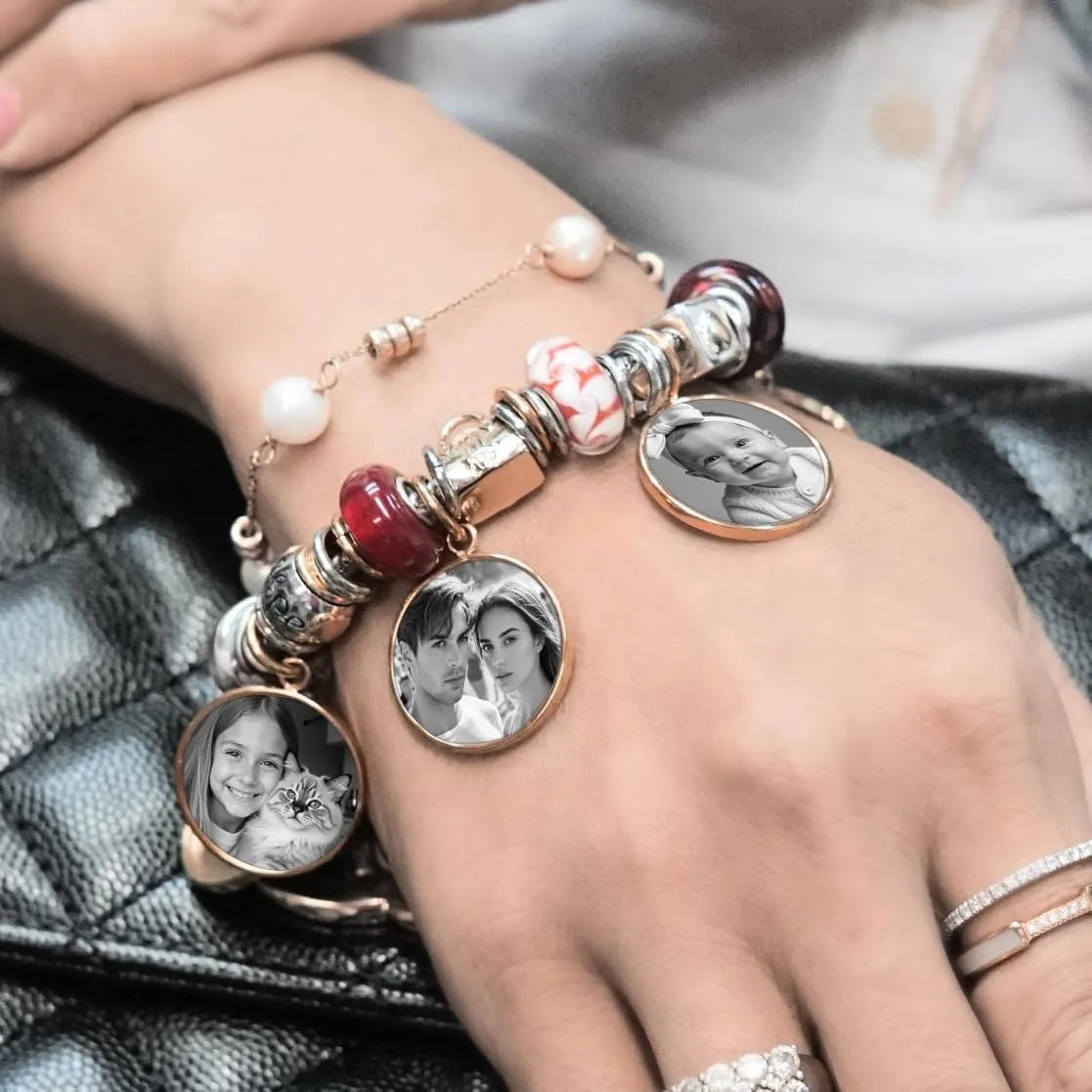 Custom Charm Personalized Laser Engraved Photo Pendant Dangle Bead For European Charm Bracelets