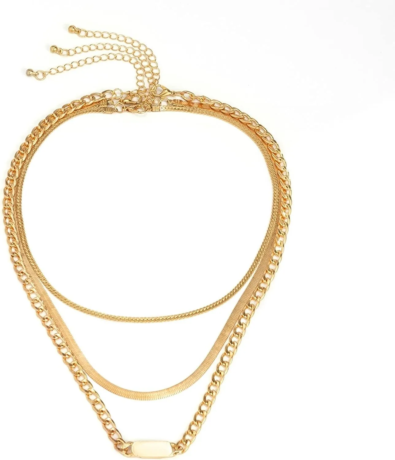 Dainty Layered Necklace, 3 Layering Necklace Pendant Necklaces Vintage Square Snake Chain Design Birthday Jewelry Girls