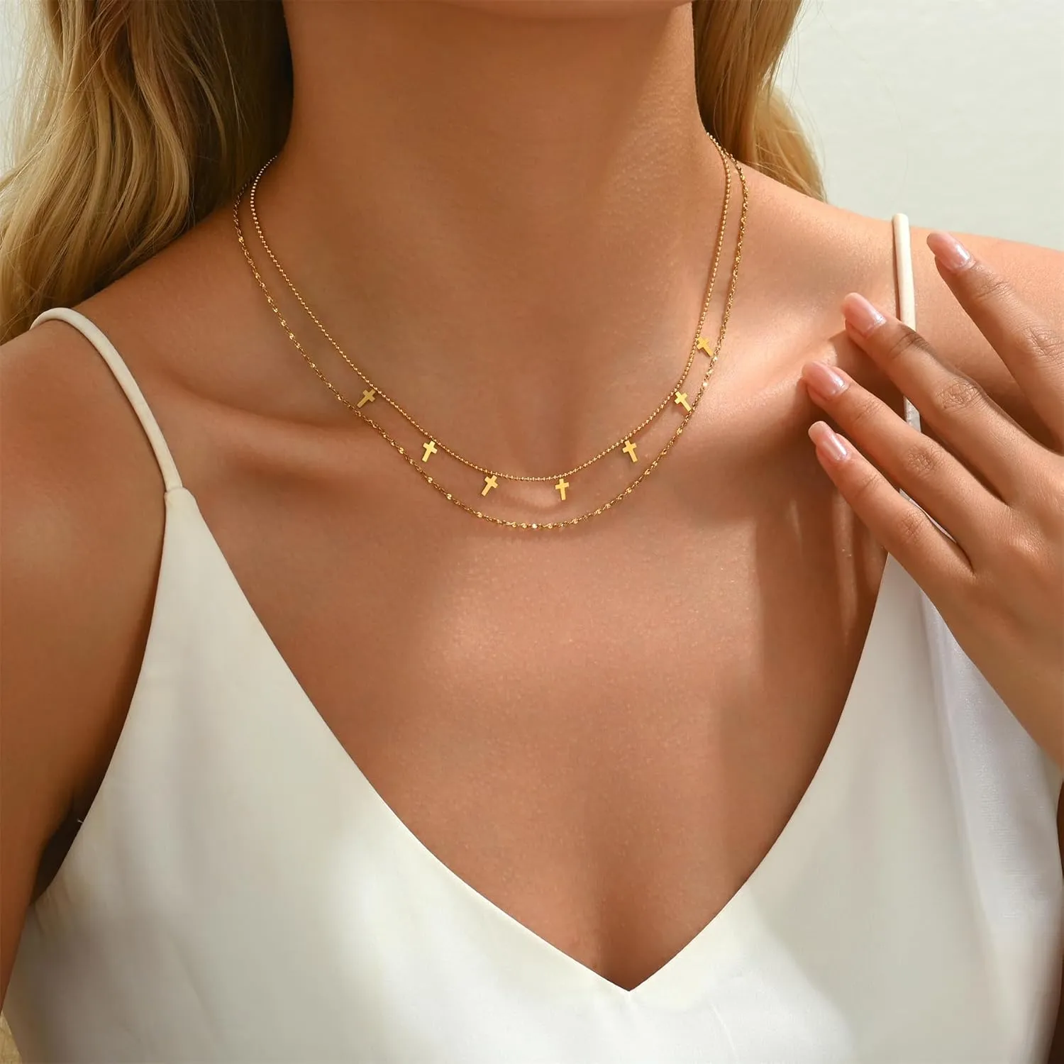 Dainty Layered Necklaces for Women 18K Gold Plated Tiny Cross Choker Necklace Coin Star Charm Pendant Necklace Trendy Jewelry