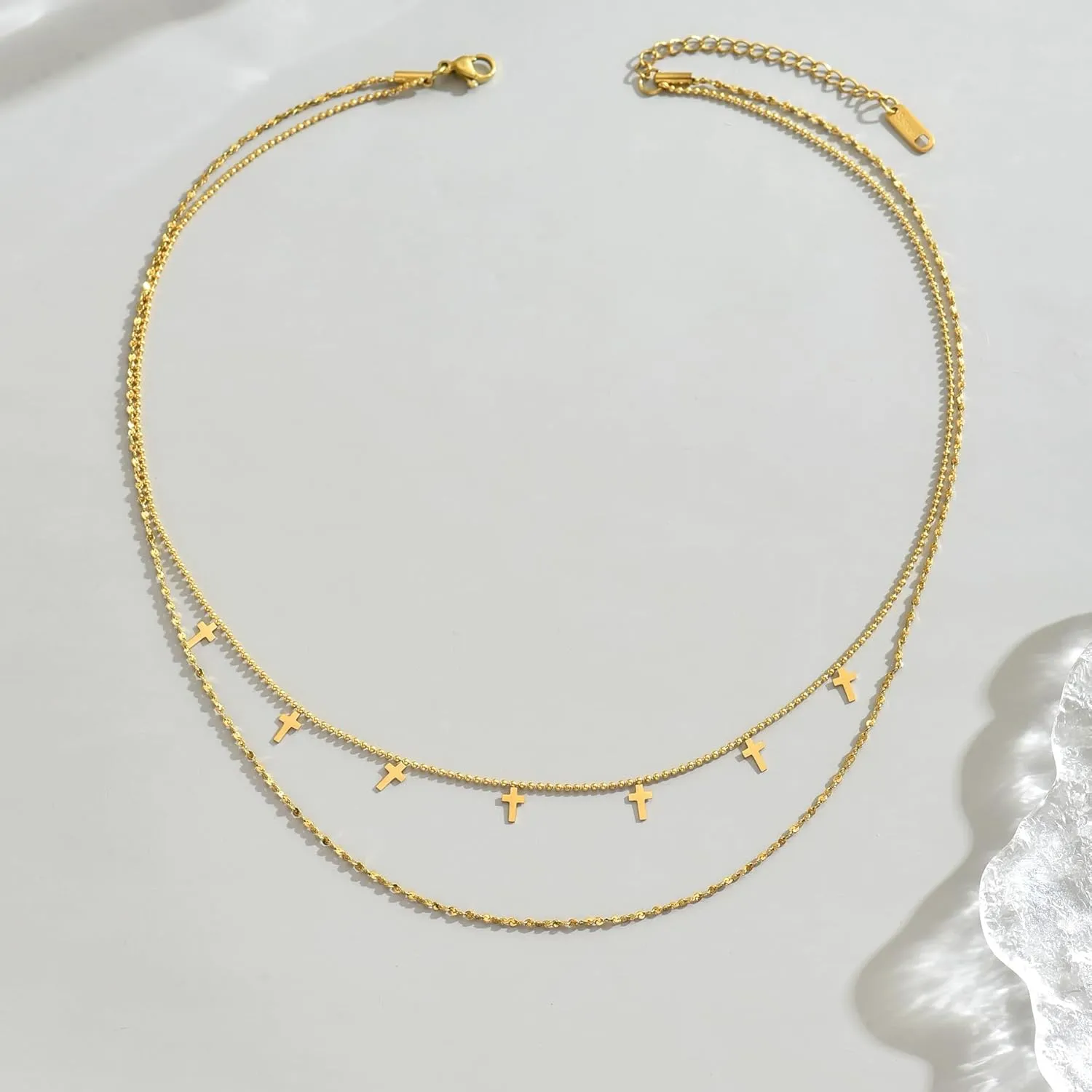 Dainty Layered Necklaces for Women 18K Gold Plated Tiny Cross Choker Necklace Coin Star Charm Pendant Necklace Trendy Jewelry