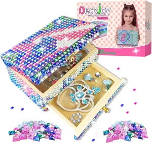 Decojoy DIY Jewelry Box for Girls 8-12 Yrs Old, Ages 6 7 8 9 10 Year Old Girl Birthday Gift Idea, Christmas Crafts for Girls 8-10, Diamond Arts Gem Boxes Kit and Crafts for Kids, Teens