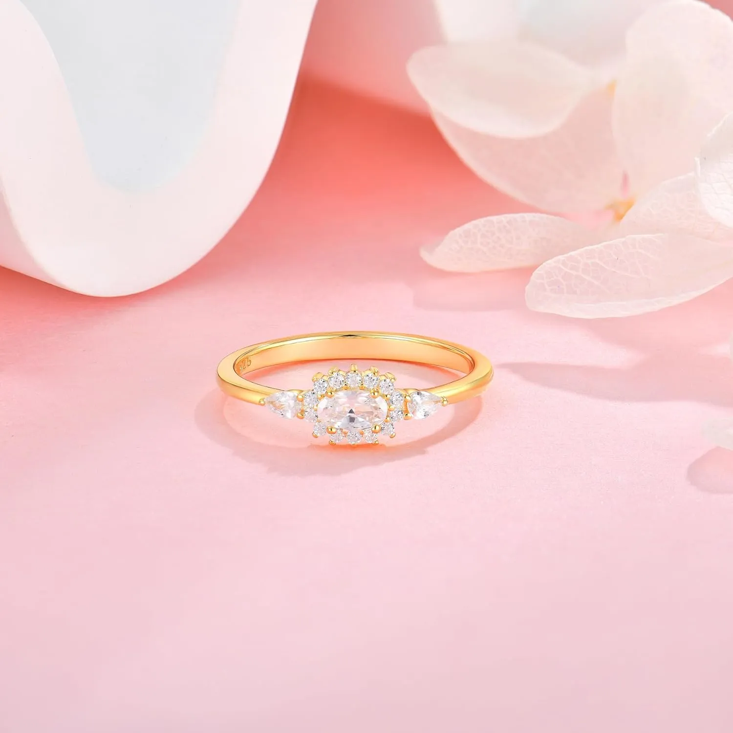 Diana Oval Shape Diamond Thin Stackable Rings for Women Birthstone 925 Sterling Silver Eternity Halo CZ Promise Engagement Statement Wedding Band Rings Jewelry for Size 6-9