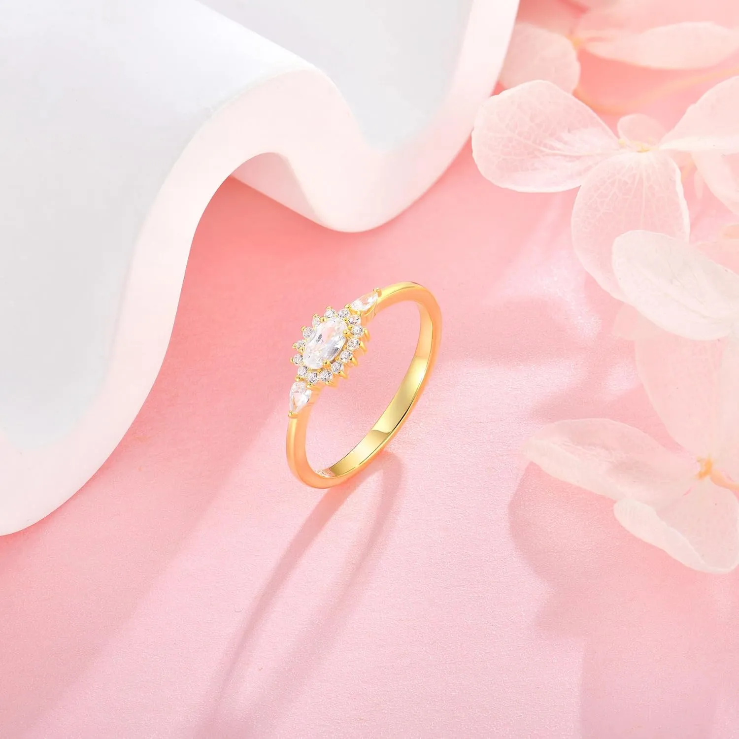 Diana Oval Shape Diamond Thin Stackable Rings for Women Birthstone 925 Sterling Silver Eternity Halo CZ Promise Engagement Statement Wedding Band Rings Jewelry for Size 6-9