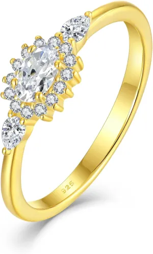 Diana Oval Shape Diamond Thin Stackable Rings for Women Birthstone 925 Sterling Silver Eternity Halo CZ Promise Engagement Statement Wedding Band Rings Jewelry for Size 6-9