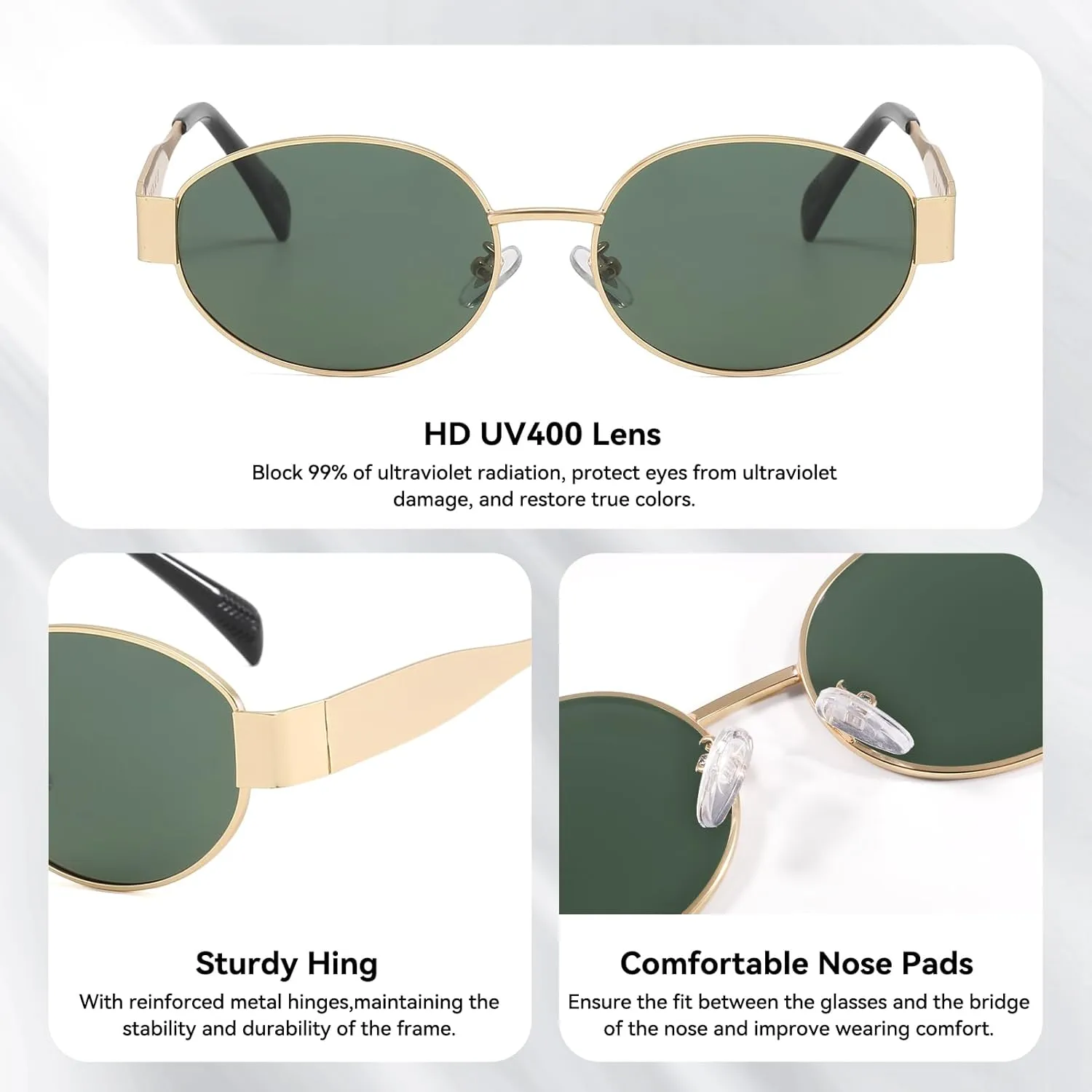 Dollger Oval Sunglasses for Women Vintage Metal Frame Glasses Anti Reflective Retro Eyeglasses Unisex