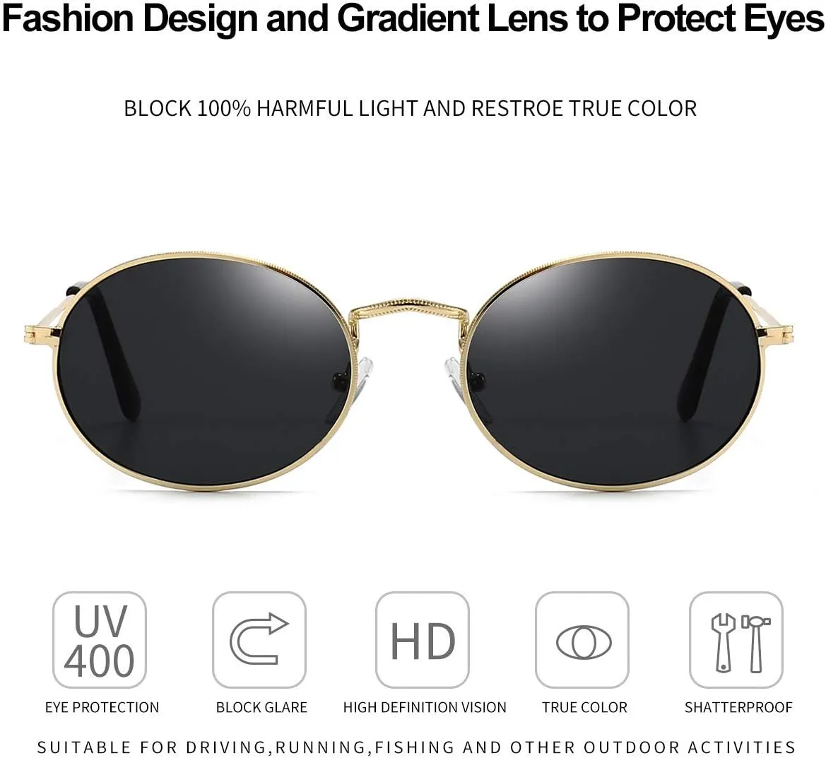 Dollger Oval Sunglasses for Women Vintage Metal Frame Glasses Anti Reflective Retro Eyeglasses Unisex