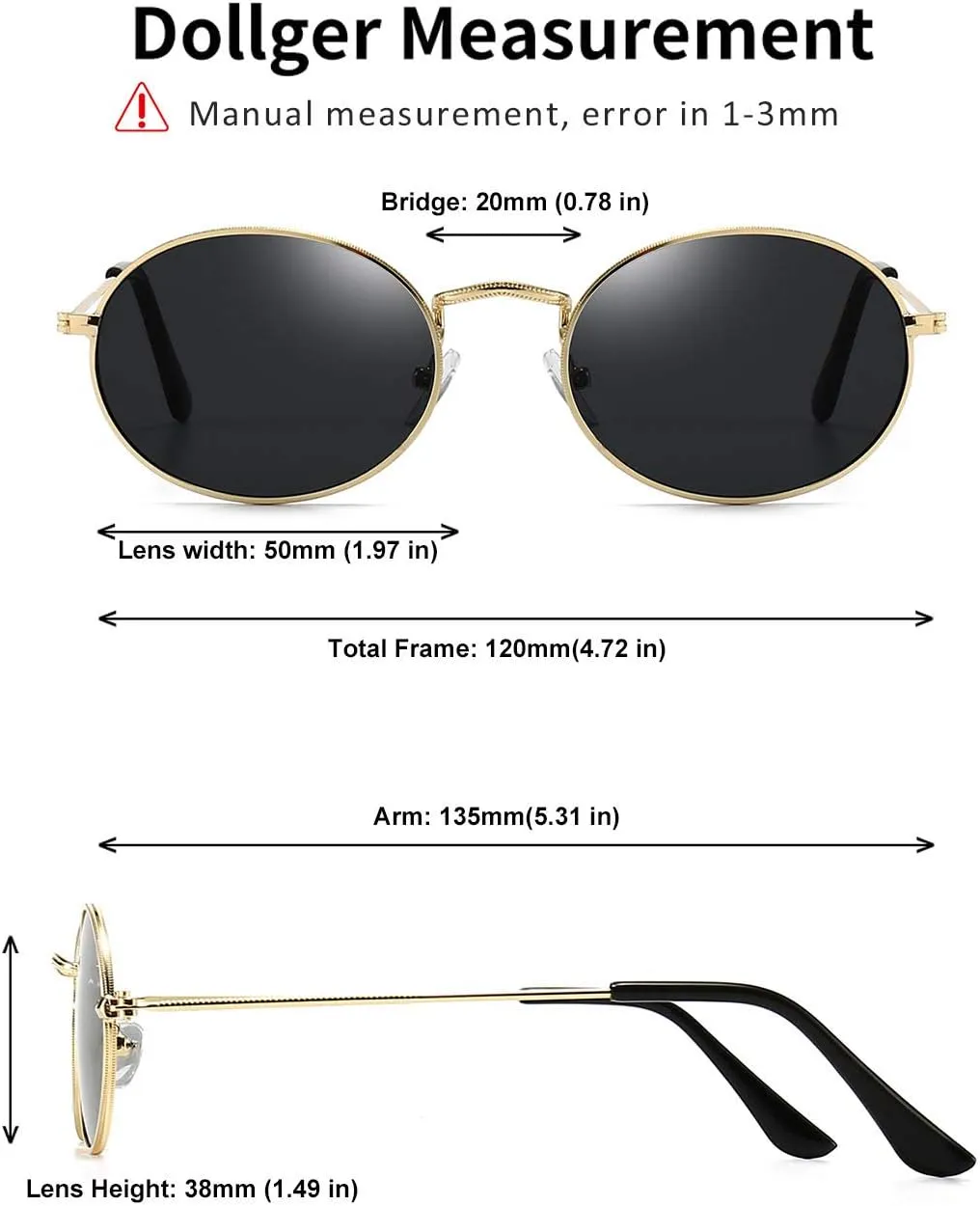 Dollger Oval Sunglasses for Women Vintage Metal Frame Glasses Anti Reflective Retro Eyeglasses Unisex