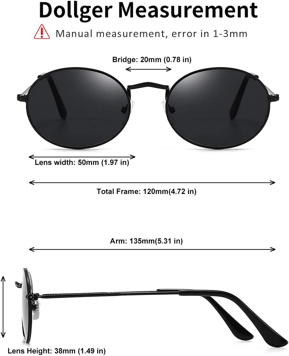 Dollger Oval Sunglasses for Women Vintage Metal Frame Glasses Anti Reflective Retro Eyeglasses Unisex