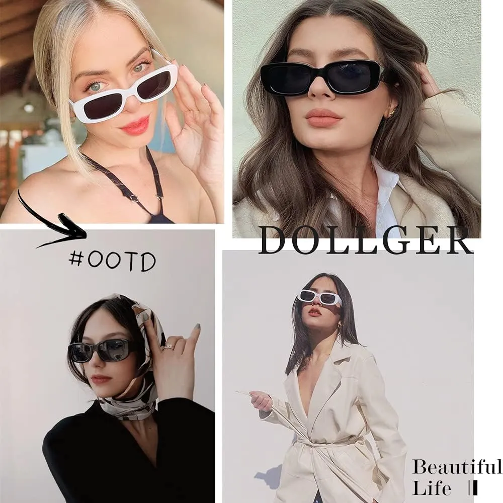 Dollger Rectangle Sunglasses for Women Men Trendy Retro Fashion Sunglasses UV 400 Protection Square Fram