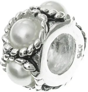 Dreambell 925 Sterling Silver Flower Simulated Crystal Pearl Bead for European Charm Bracelets