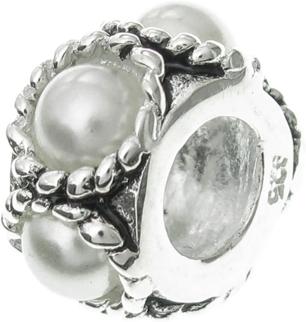Dreambell 925 Sterling Silver Flower Simulated Crystal Pearl Bead for European Charm Bracelets