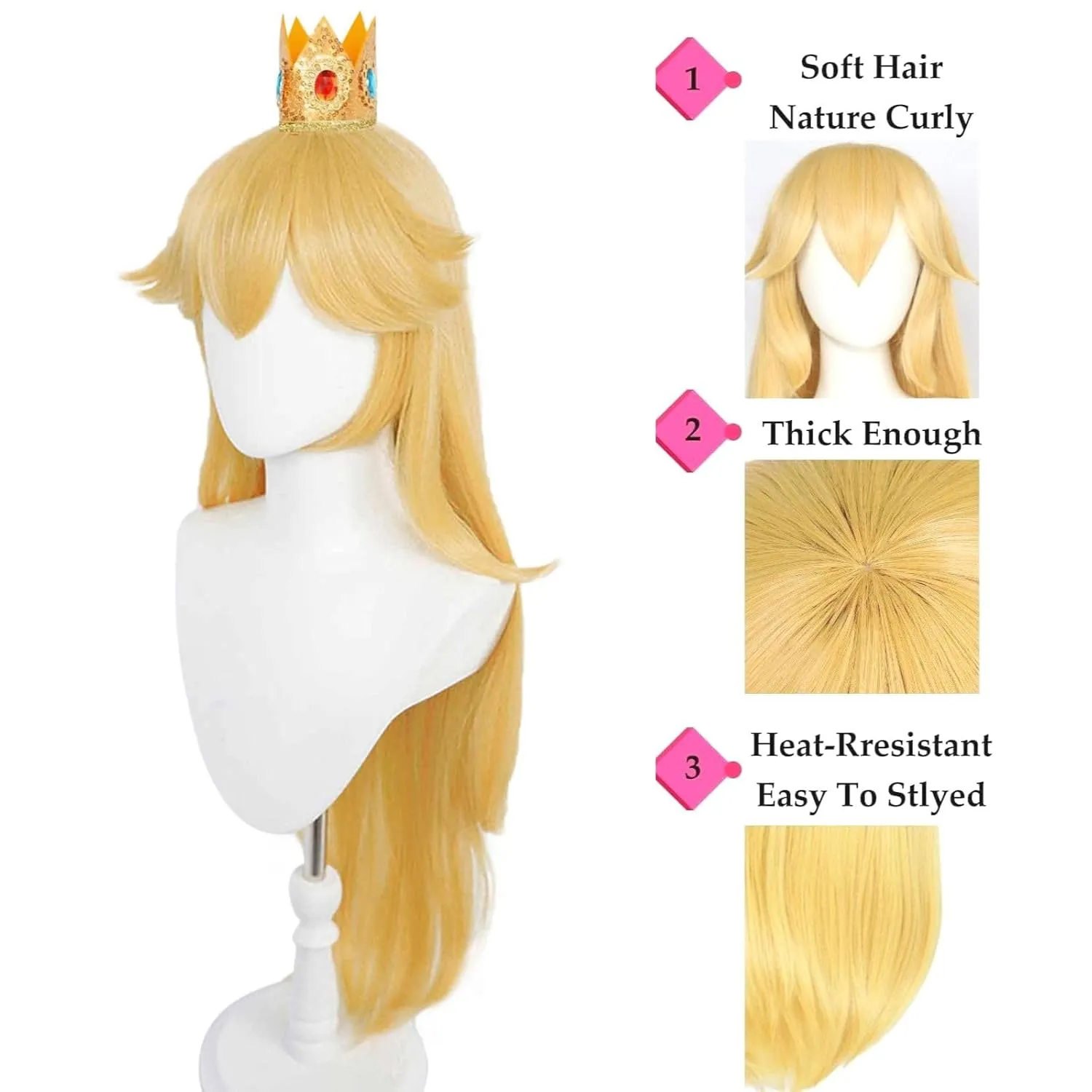 Ebingoo Golden Princess Kids Girls Long Blonde Wavy Wig Set with Natural Synthetic Hair for Halloween Party (Wig Cap Crown Gloves Magic Wand Earrings Brooch)