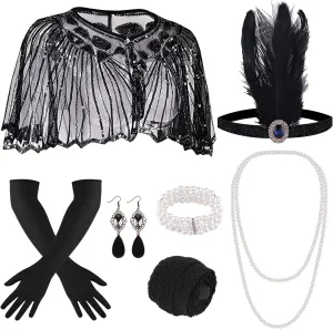 ELECLAND 10 Pieces 1920s Flapper Gatsby Accessories Set Fashion Roaring 20's Theme Set with Headband Headpiece for Women