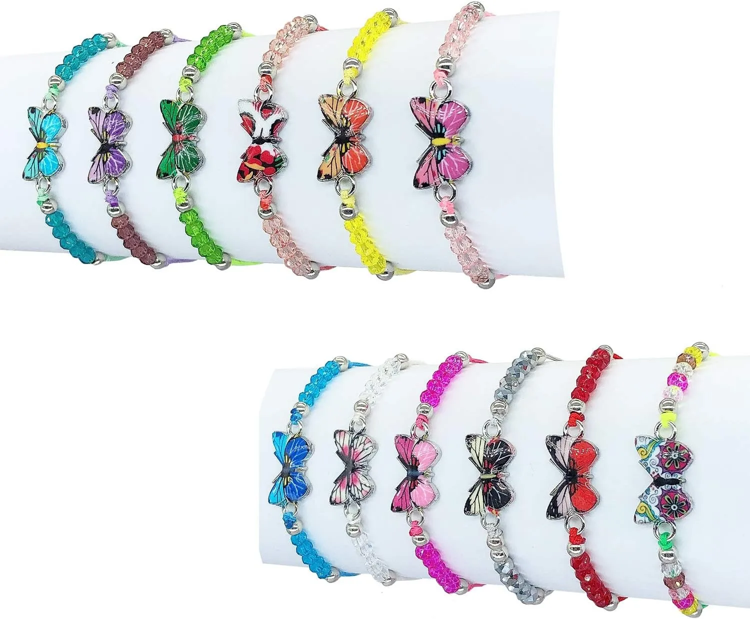 Elesa Miracle 12pc Women Girl Butterfly Woven Friendship Crystal Bead Bracelet Value Set Kids Party Favor Adjustable Bracelet