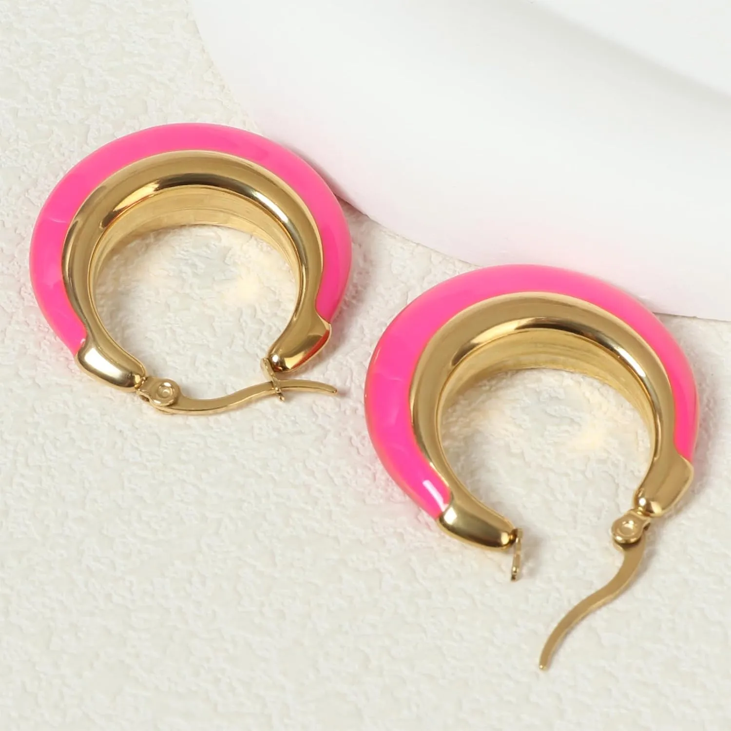 Enamel Hoop Earrings for Women Colorful Enamel Chunky Hoop Earrings 18K Gold Plated Stainless Steel Enamel Earrings Jewelry Gift for Girlfriend Wife