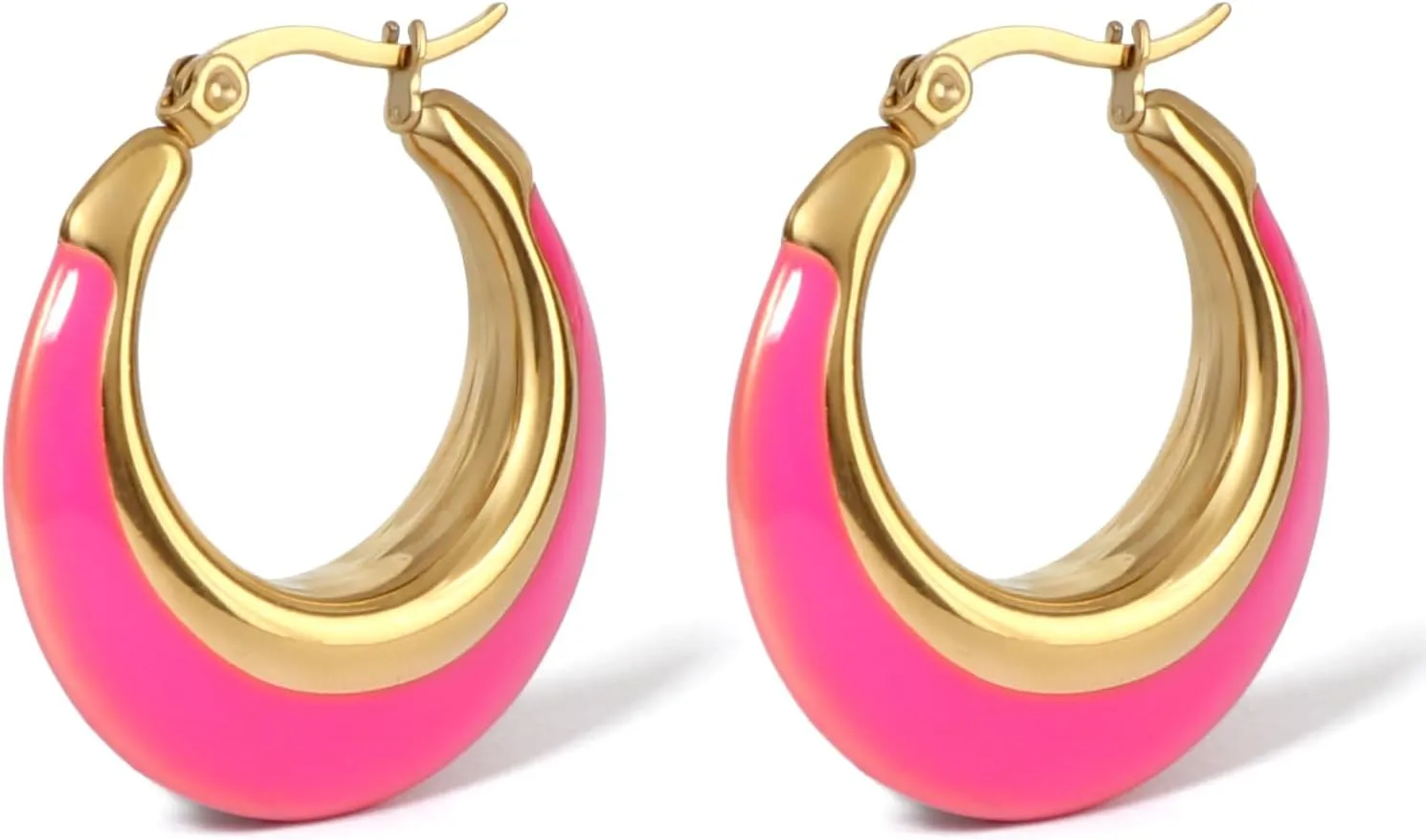Enamel Hoop Earrings for Women Colorful Enamel Chunky Hoop Earrings 18K Gold Plated Stainless Steel Enamel Earrings Jewelry Gift for Girlfriend Wife