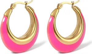 Enamel Hoop Earrings for Women Colorful Enamel Chunky Hoop Earrings 18K Gold Plated Stainless Steel Enamel Earrings Jewelry Gift for Girlfriend Wife