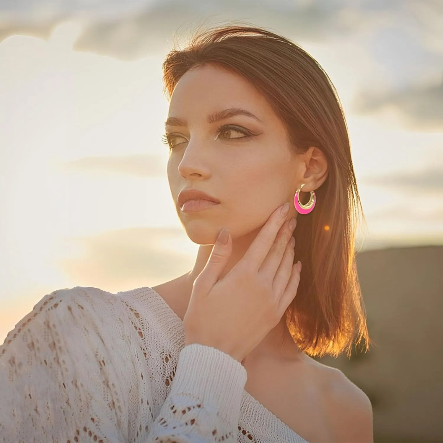 Enamel Hoop Earrings for Women Colorful Enamel Chunky Hoop Earrings 18K Gold Plated Stainless Steel Enamel Earrings Jewelry Gift for Girlfriend Wife