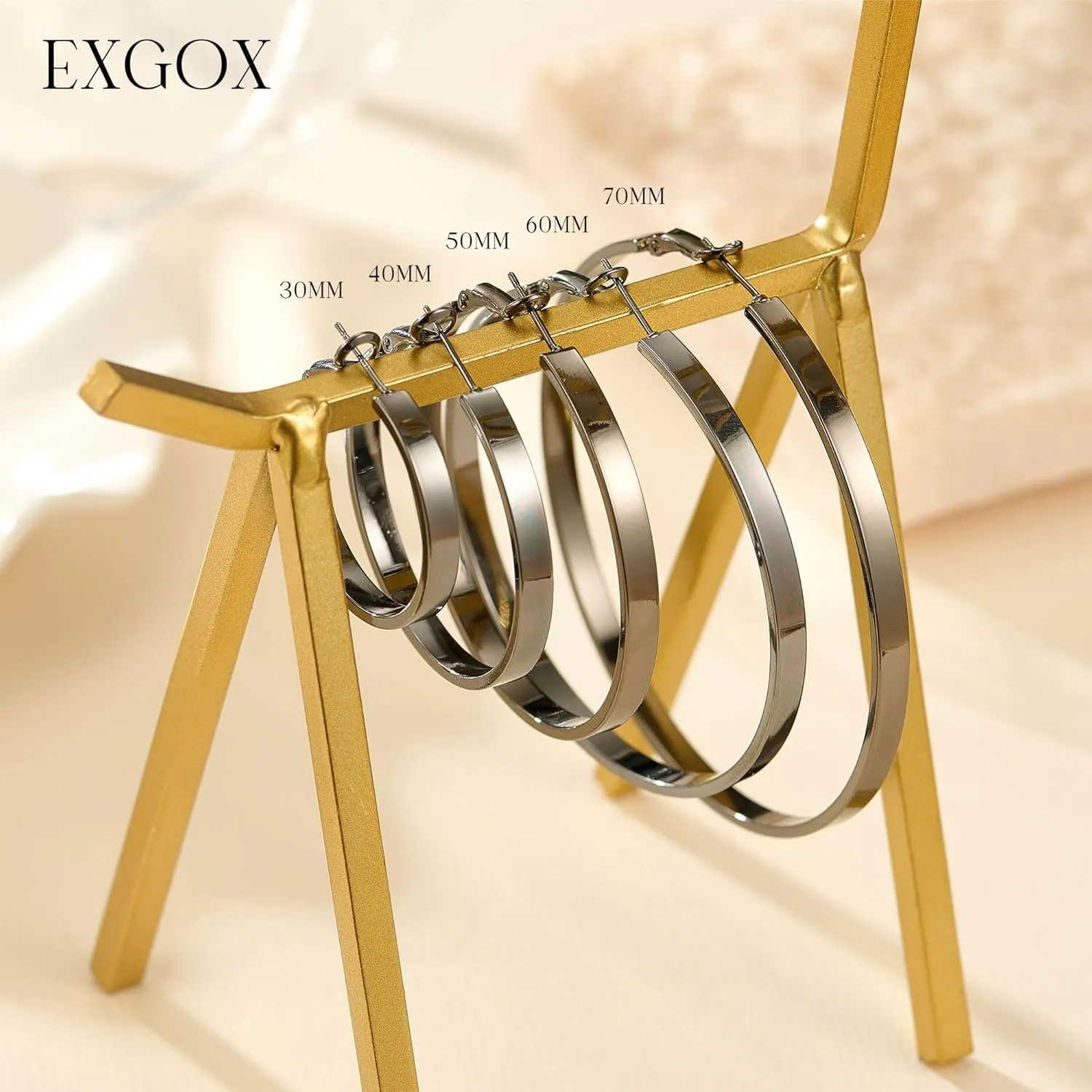 EXGOX Silver Hoop Earrings for Women - Sterling Silver & 14K Gold Plated - Hypoallergenic 925 Silver - Big Hoop Earrings (30/40/50/60/70mm)