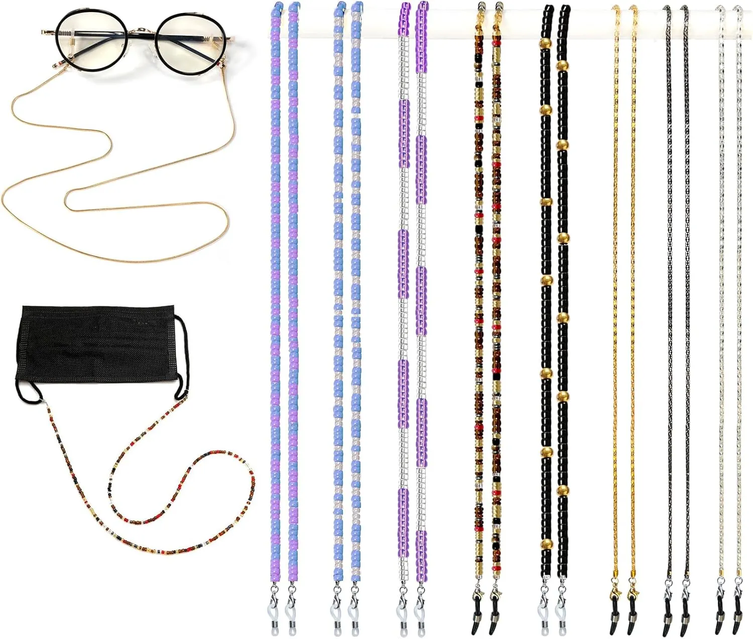 Eyeglass Chain,8 Pcs Beaded Eye Glasses Strap Holders around Neck For Women