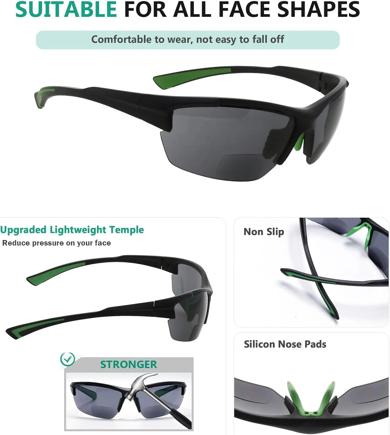 Eyekepper TR90 Frame Bifocal Sports Sunglasses Baseball Running Fishing Driving Golf Softball Hiking Sunshine Readers