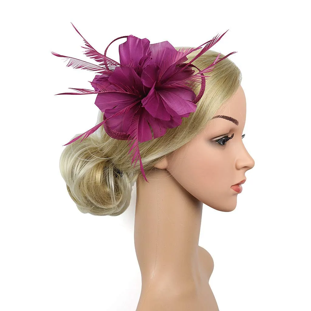Fascinators Hat for Women Pearl Peacock Feather Hair Band Tea Party Net Veil Hat Clip Tea Party Headwear