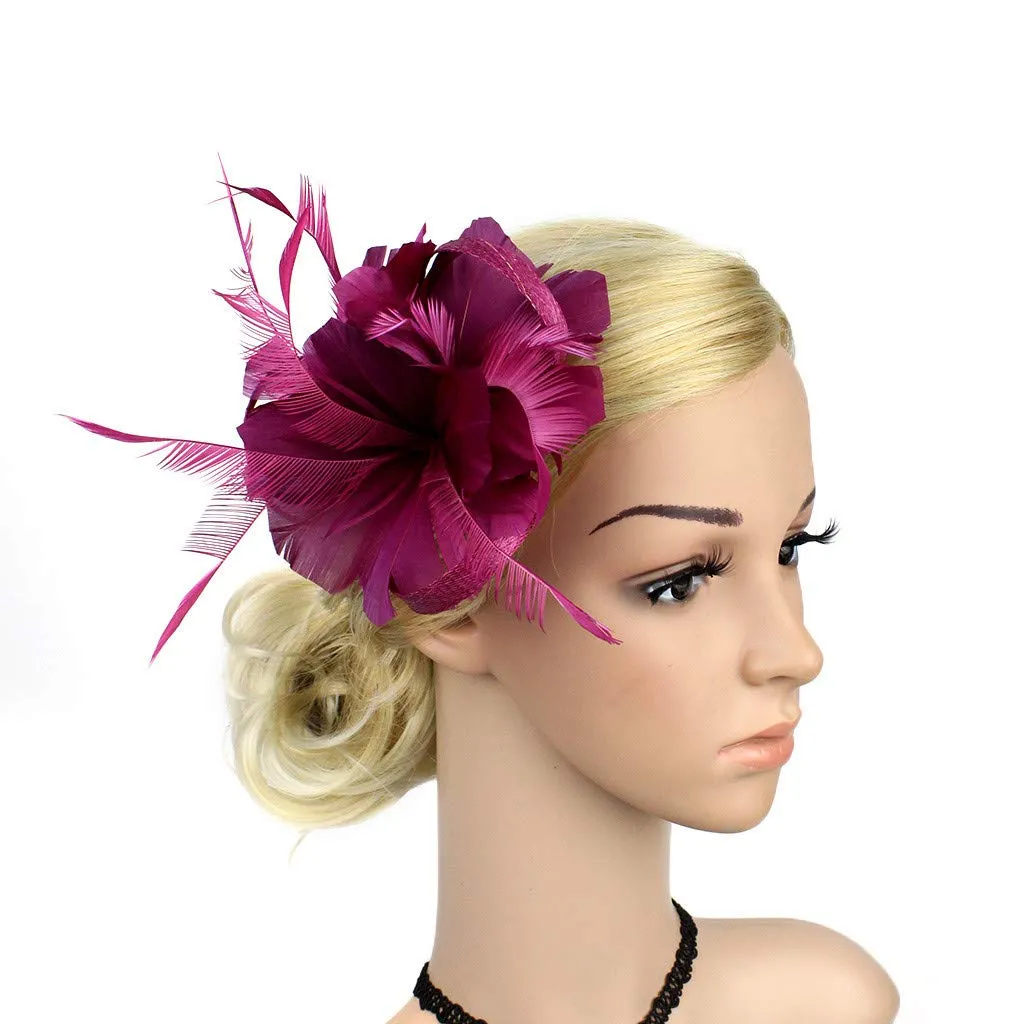 Fascinators Hat for Women Pearl Peacock Feather Hair Band Tea Party Net Veil Hat Clip Tea Party Headwear
