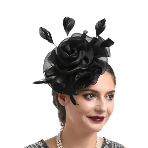 Fascinators Hat Sinamay Flower Pearl Peacock Feather Hair Band for Cocktail Ball Wedding Bridal Wedding Veil