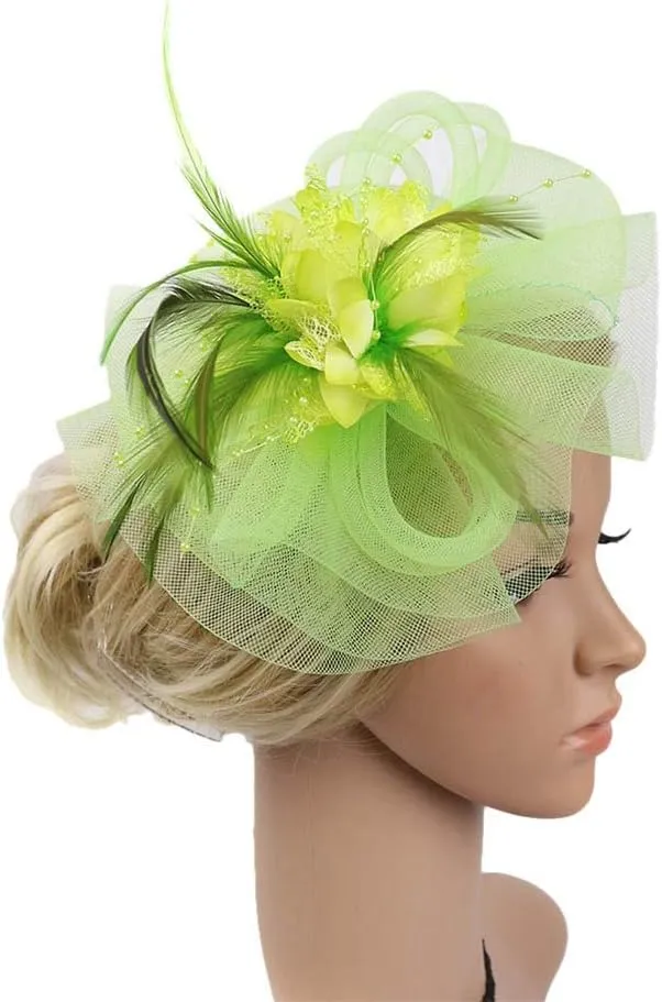 Fascinators Hat Sinamay Flower Pearl Peacock Feather Hair Band Tea Party Net Veil Hat Headband Hat