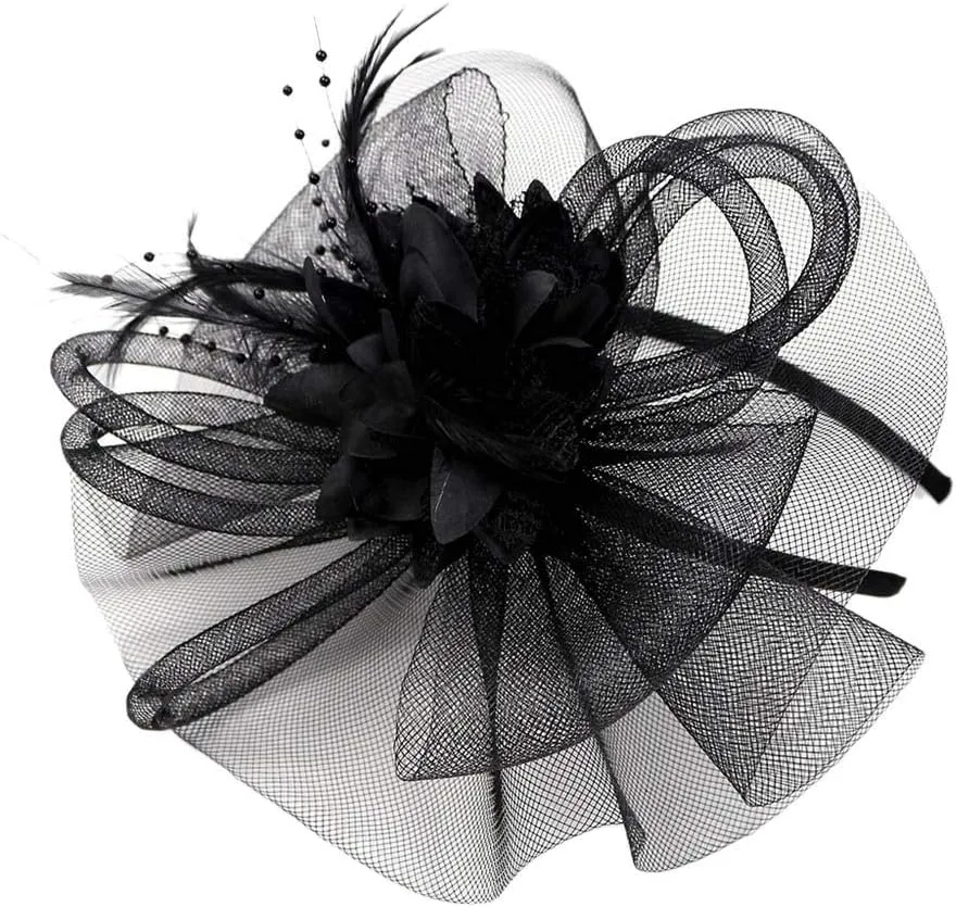 Fascinators Hat Sinamay Flower Pearl Peacock Feather Hair Band Tea Party Net Veil Hat Headband Hat