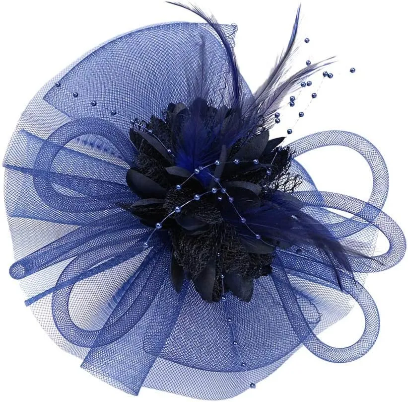 Fascinators Hat Sinamay Flower Pearl Peacock Feather Hair Band Tea Party Net Veil Hat Headband Hat