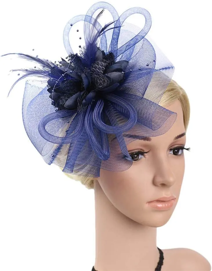 Fascinators Hat Sinamay Flower Pearl Peacock Feather Hair Band Tea Party Net Veil Hat Headband Hat