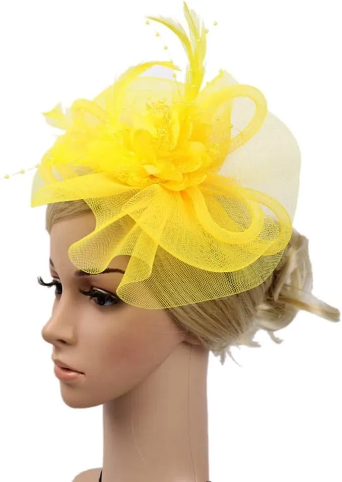 Fascinators Hat Sinamay Flower Pearl Peacock Feather Hair Band Tea Party Net Veil Hat Headband Hat