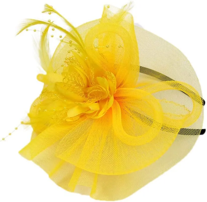 Fascinators Hat Sinamay Flower Pearl Peacock Feather Hair Band Tea Party Net Veil Hat Headband Hat