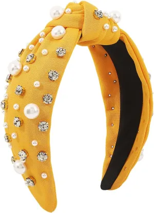 Fashion Headbands for Women Girls Headbands Vintage Headband Wide Top Knot Pearls Hair Hoops Headband Wraps for