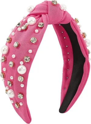 Fashion Headbands for Women Girls Headbands Vintage Headband Wide Top Knot Pearls Hair Hoops Headband Wraps for