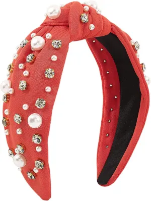 Fashion Headbands for Women Girls Headbands Vintage Headband Wide Top Knot Pearls Hair Hoops Headband Wraps for
