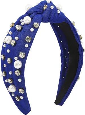 Fashion Headbands for Women Girls Headbands Vintage Headband Wide Top Knot Pearls Hair Hoops Headband Wraps for